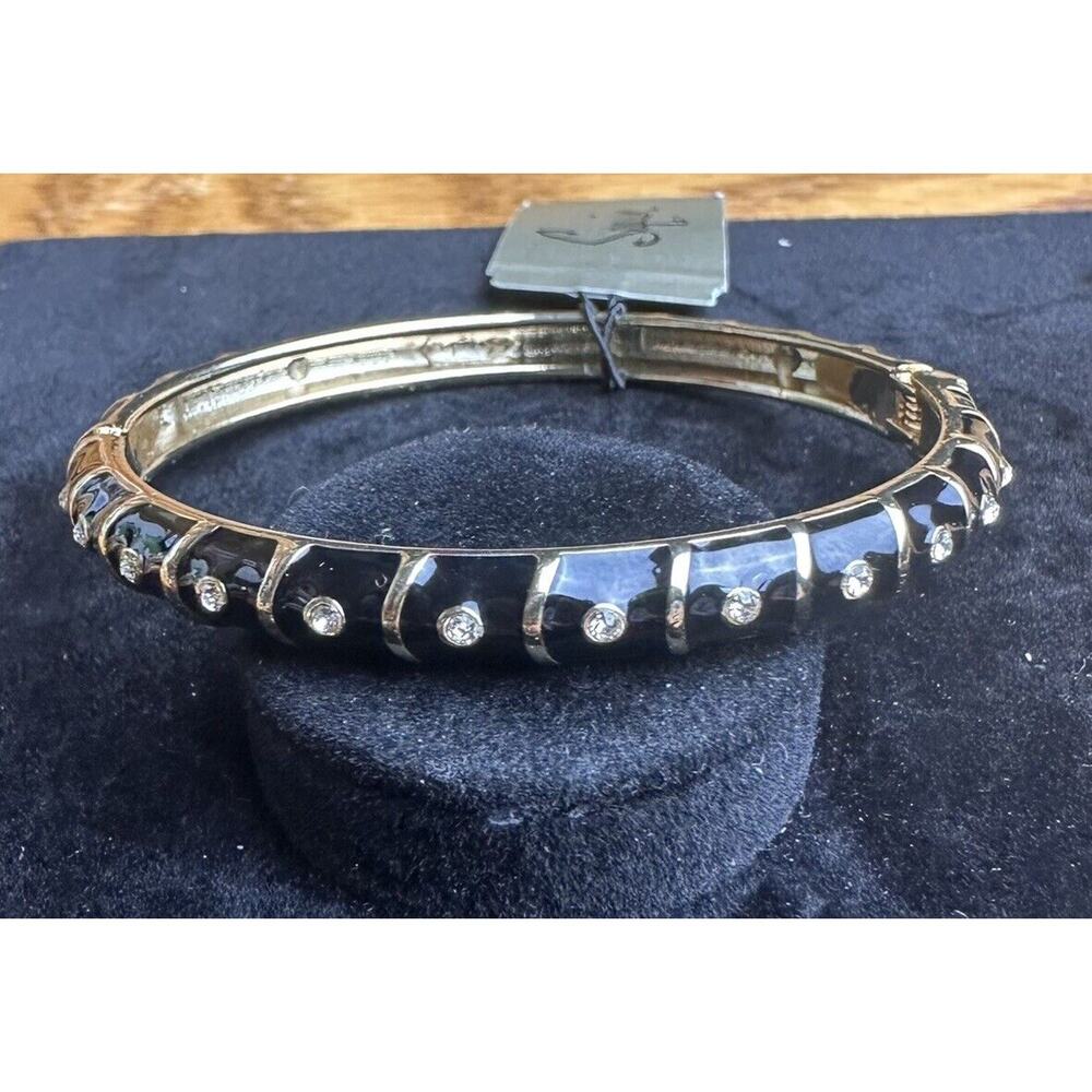 Sequin Nordstrom BlackThin Gold Tone Enamel Hinge Bangle $25 NWOT #12